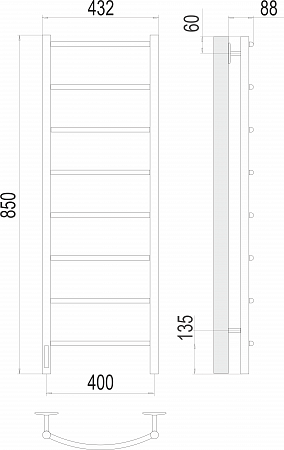 Классик П8 400х850 Электро (quick touch) слева Полотенцесушитель TERMINUS Пушкино - фото 3 Классик П8 400х850 Электро (quick touch) слева Полотенцесушитель TERMINUS Пушкино - фото 3