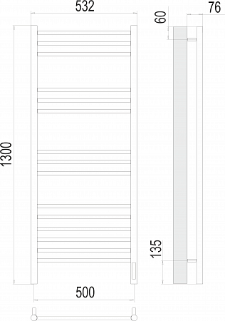 Аврора П15 500х1300 электро (sensor quick touch)  Полотенцесушитель TERMINUS Пушкино - фото 3