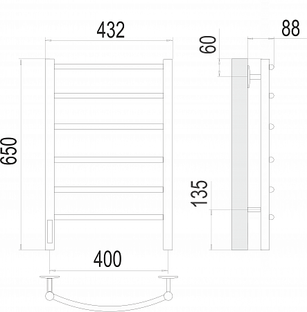 Классик П6 400х650 Электро (quick touch) слева Полотенцесушитель TERMINUS Пушкино - фото 3 Классик П6 400х650 Электро (quick touch) слева Полотенцесушитель TERMINUS Пушкино - фото 3