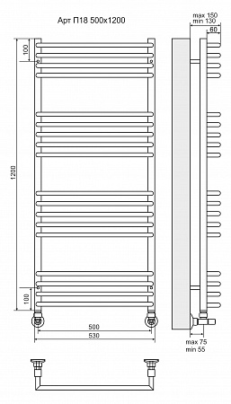Арт П18 500х1200 Полотенцесушитель  TERMINUS Пушкино - фото 3