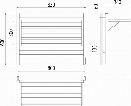 Горизонт П8 800х600 электро КС ЧЕРНЫЙ МУАР (sensor quick touch) Полотенцесушитель TERMINUS Пушкино - фото 5