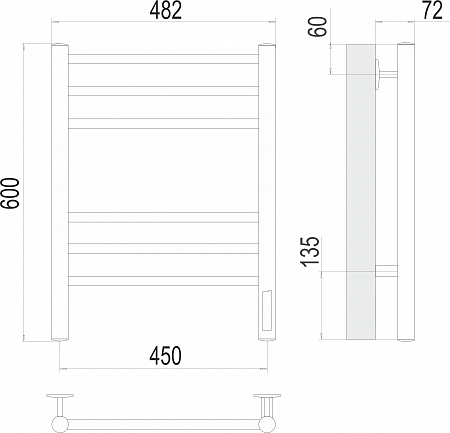 Аврора П6 450х600 электро КС 9003 матовый  ( new встроен диммер) Полотенцесушитель TERMINUS Пушкино - фото 3