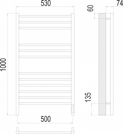 Сицилия П12 500х1000 электро (sensor quick touch) Полотенцесушитель TERMINUS)  Пушкино - фото 3