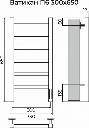 Ватикан П6 300х650 Электро (quick touch) Полотенцесушитель TERMINUS Пушкино - фото 3