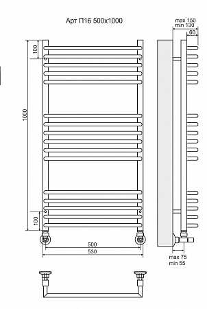 Арт П16 500х1000 Полотенцесушитель  TERMINUS Пушкино - фото 3